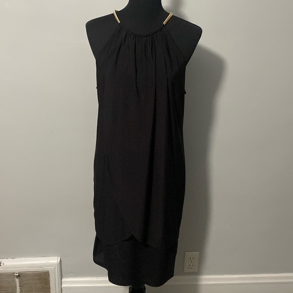 Kensie | Dresses | Kensie Black Draped Gold Snakechain Halter Dress Sz 4